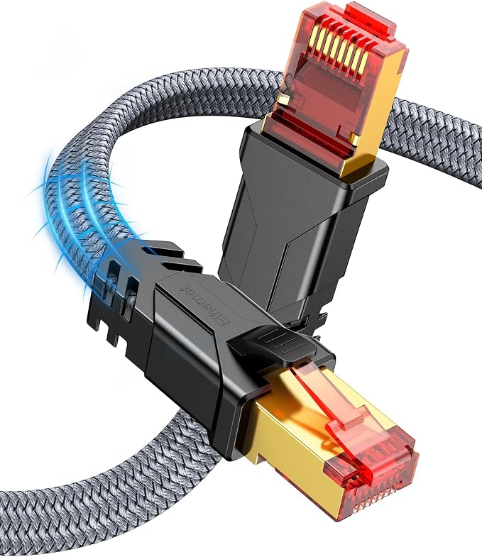 Snowkids Cat 8 Ethernet Cable 10 FT, Braided Heavy Duty High Speed by Snowkids