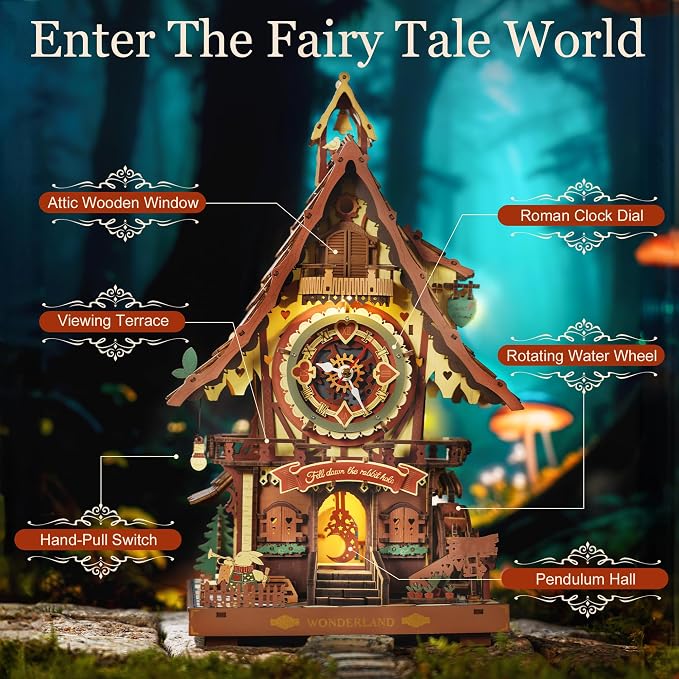 ROBOTIME 3D Wooden Puzzles for Adults-Cuckoo Clock Wooden Models for Adults to - Image 3