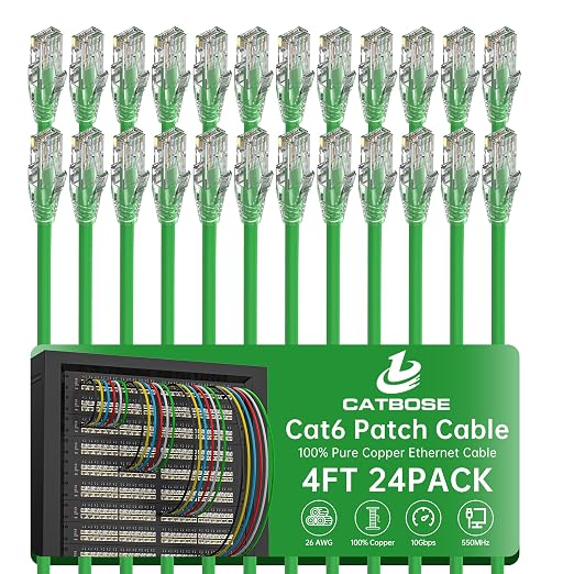 4 Feet Cat6 Patch Cables, Solid Pure Copper Patch Cord, Cat 6 Ethernet Cable by CatBose