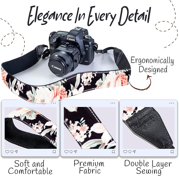 Art Tribute Camera Strap, Vintage Embroidered Neck Shoulder & Crossbody Camera - Image 3
