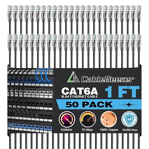 CableGeeker Patch Cables Cat6a 1ft Slim, Cat6 Ethernet Patch Cable 10G Support by CableGeeker