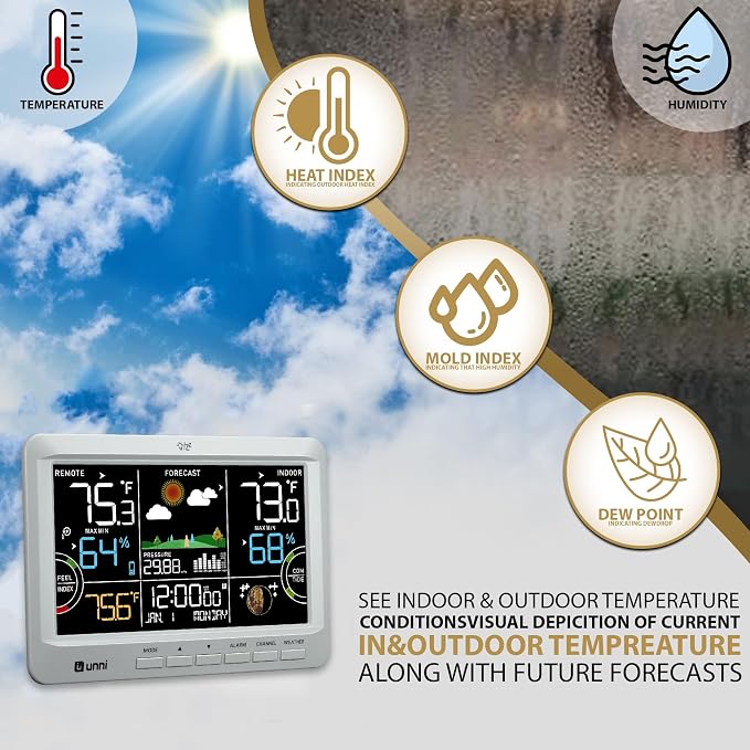Weather Station Indoor Outdoor Thermometer Wireless, Home Atomic Clock - Image 2