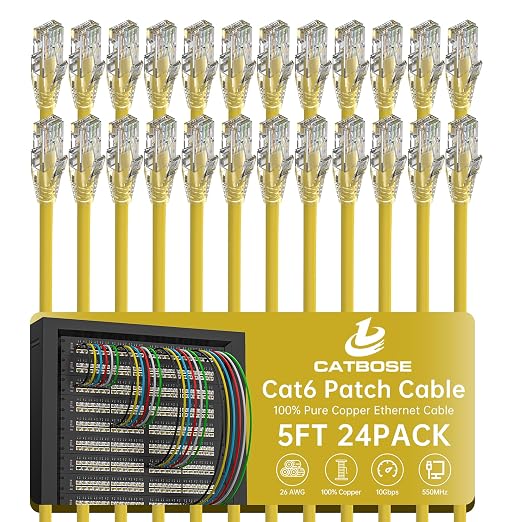 5 Feet Cat6 Patch Cables, Solid Pure Copper Patch Cord, Cat 6 Ethernet Cable by CatBose