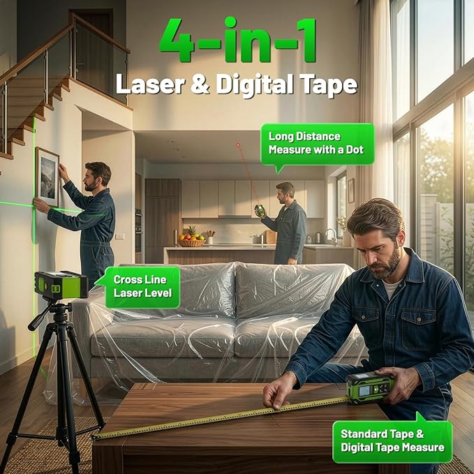 Digital Laser Tape Measure 4-in-1, HUEPAR ±1/16" Laser Measure - Image 2
