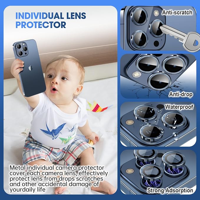 for iPhone 15 Pro/iPhone 15 Pro Max Camera Lens Protector Individual Metal Ring - Image 3