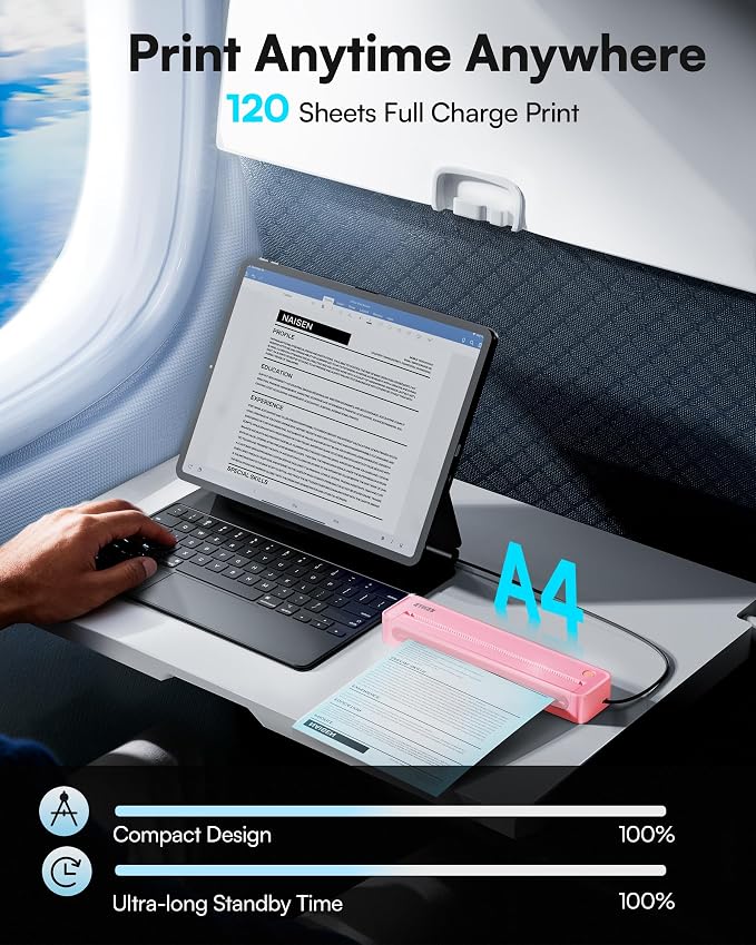 D90E Inkless Portable Printer for Travel, Supports 8.5 x 11 Inch Thermal Paper - Image 4