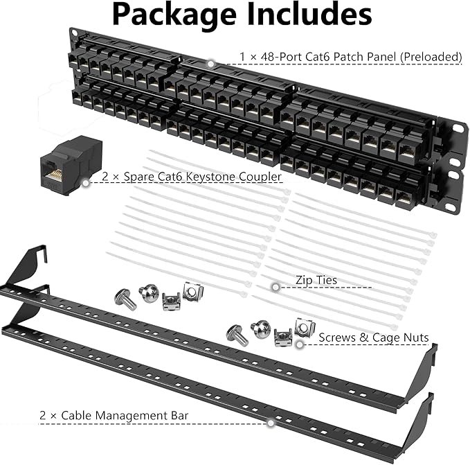 Jadaol 48 Port Patch Panel Rackmount or Wall Mount 19-Inch, 2U Cat 6 Network - Image 7