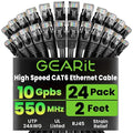 GEARit Cat 6 Ethernet Patch Cables 2 ft Black, CAT6 High Speed 24AWG 10Gbps by GEARit