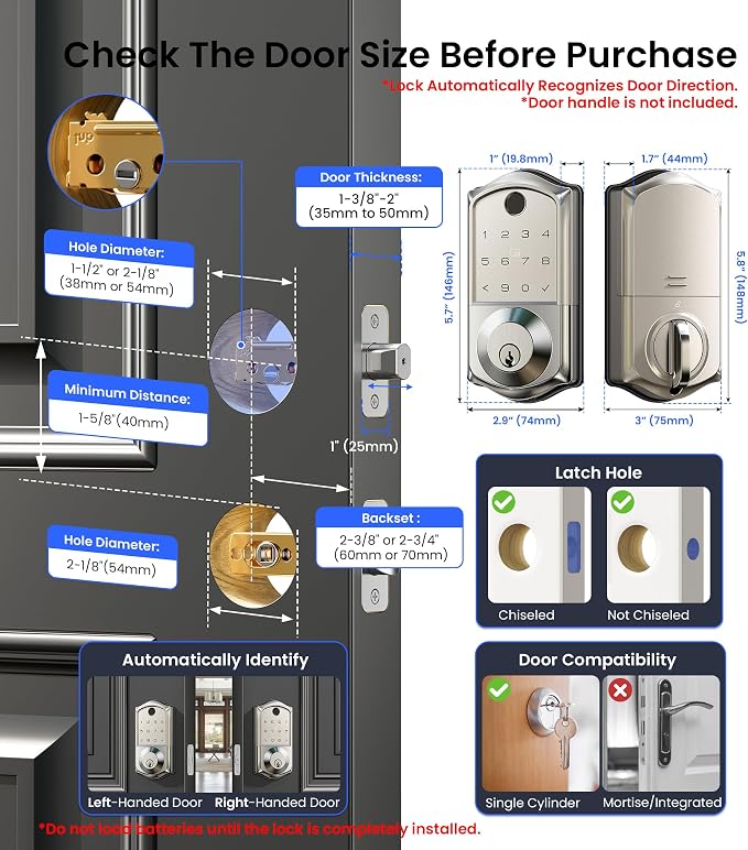 Veise VE017 Fingerprint Smart Door Lock, App Control, 8-in-1 Keyless Entry - Image 9