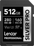 Lexar 512GB Professional SILVER PRO SD Card, Full HD, by Lexar