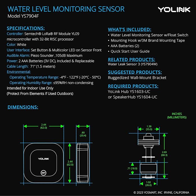 YoLink LoRa Smart Water Level Monitoring Sensor, Wireless Battery-Powered Float - Image 3