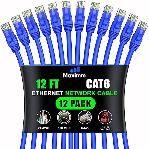 Maximm Cat 6 Ethernet Cable 12 Ft, Cat6 Cable, LAN Cable, Internet Cable by MaximmCable