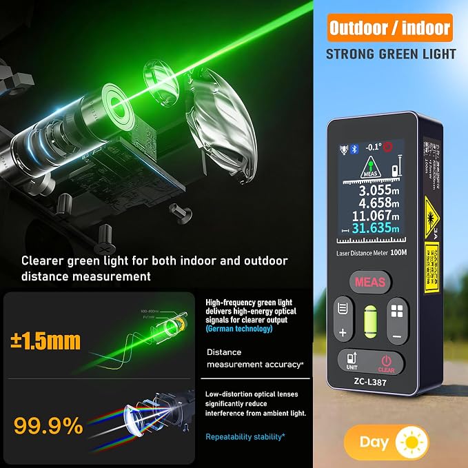 ZC-L387 Laser Measuring Tool 328Ft /100m Dual Green Laser Rangefinder Green - Image 7