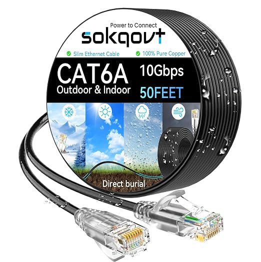 Cat6a Ethernet Cable Slim 50ft Outdoor&Indoor, 28AWG Pure Copper Cat6 Internet by Unknown