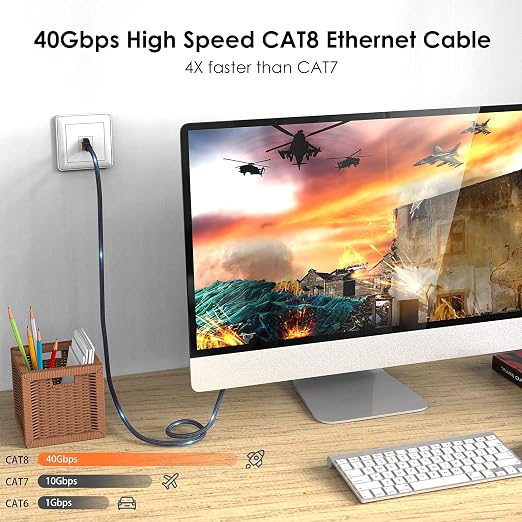 Cat 8 Ethernet Cable 150ft, Indoor Nylon Braided Cat 8 Cable, Heavy Duty 26AWG - Image 2