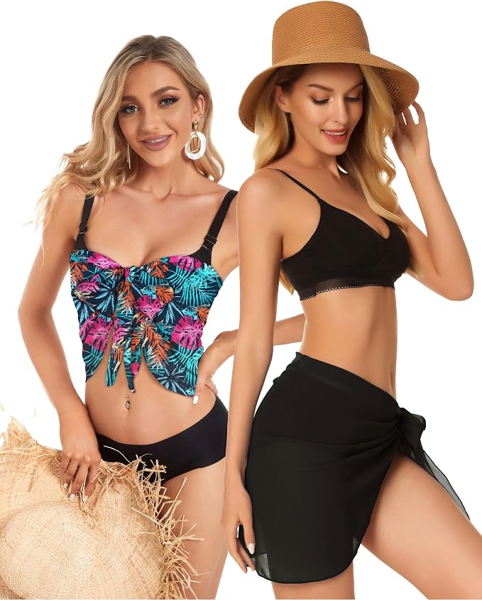 CHICGAL 2 Pieces Women Beach Sarong Bathing Suit Wrap Skirt Sheer Bikini - Image 5
