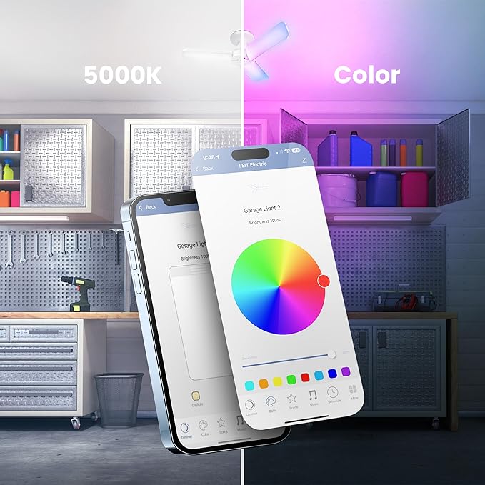 Feit Electric Smart LED Garage Light, 4000 Lumens RGBW Color Changing - Image 4