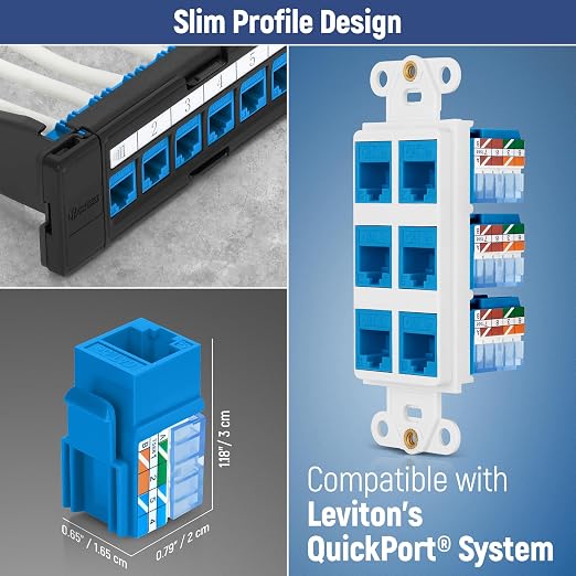 Everest 90° Angled RJ45 Cat5e Keystone Jacks 50-Pack in Blue - Image 6