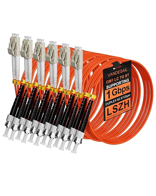 6 Pack LC to ST Multimode Fiber Patch Cable OM1 1M, Duplex MMF Jumper Cord by VANDESAIL
