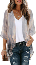 Women's Floral Print Puff Sleeve Kimono Cardigan Loose Cover Up Casual Blouse by CHICGAL