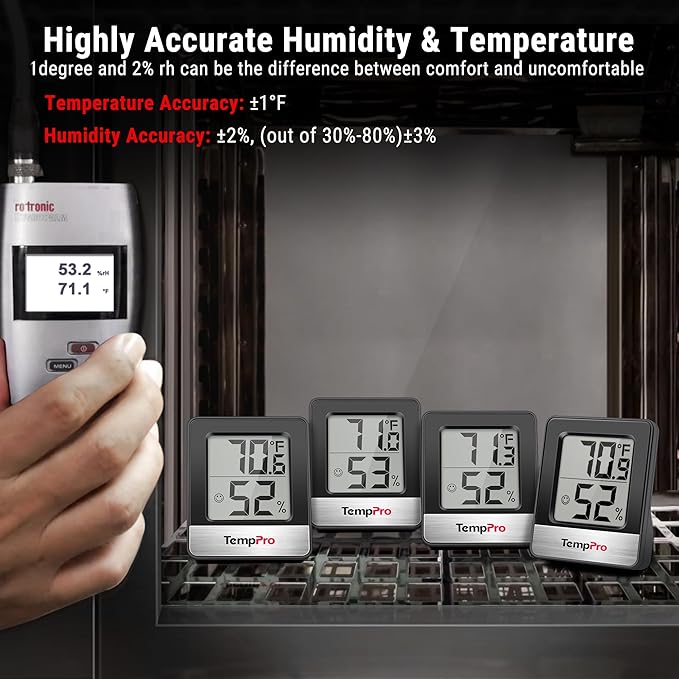 TempPro TP49 4 Pieces Digital Hygrometer Indoor Thermometer Humidity Meter Mini - Image 4