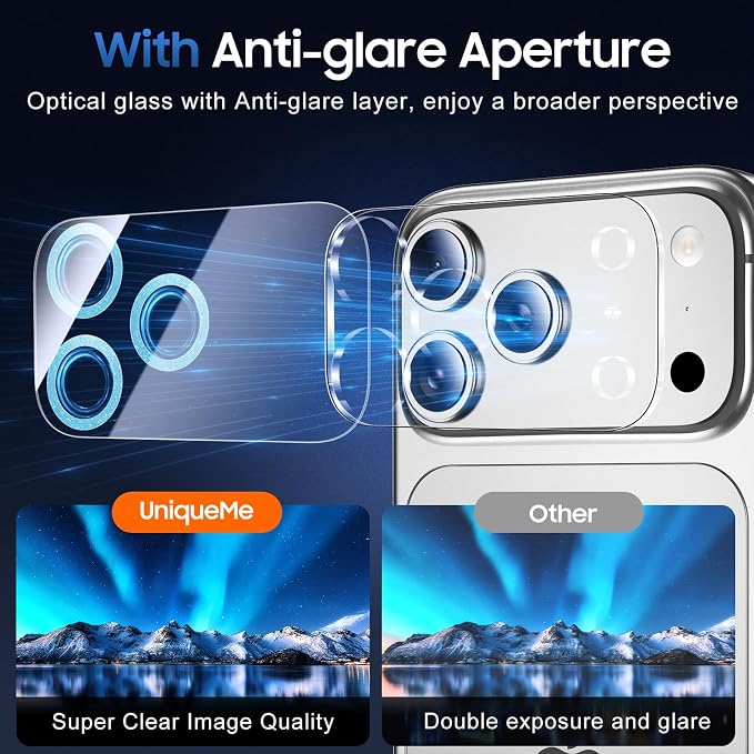 UniqueMe Compatible for 3 Pack iPhone 17 Pro Camera Lens Protector - Image 4