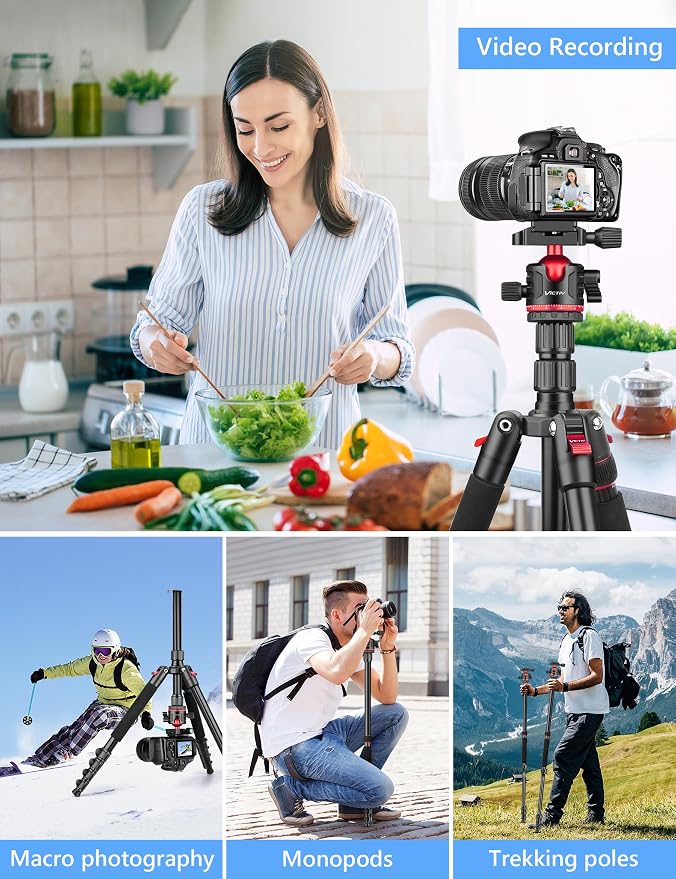 78" Porfessional Tripod for Camera & Phone, Victiv Aluminum Camera Tripod - Image 5