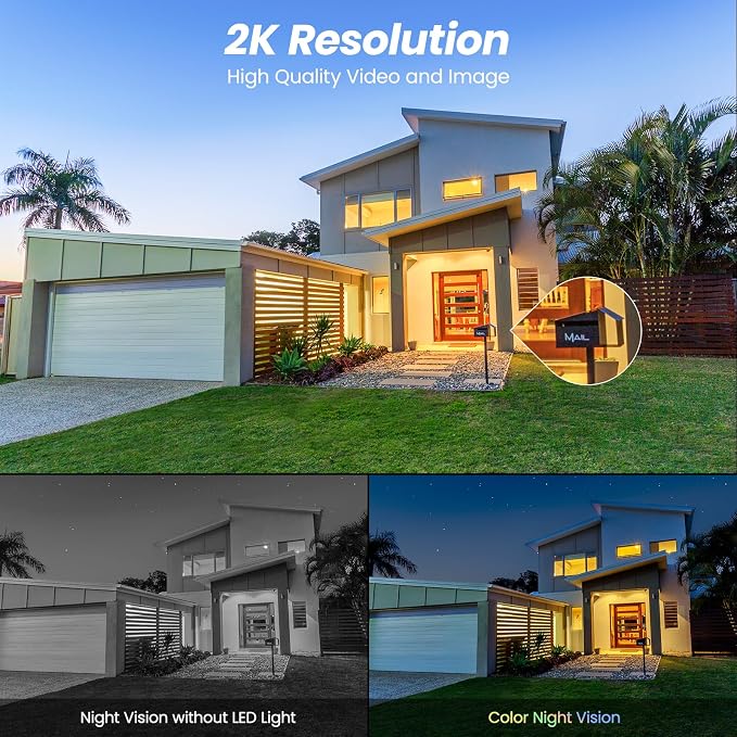 2K Cameras for Home Security-2.4G WiFi Outdoor Camera Wireless Solar/Battery - Image 4