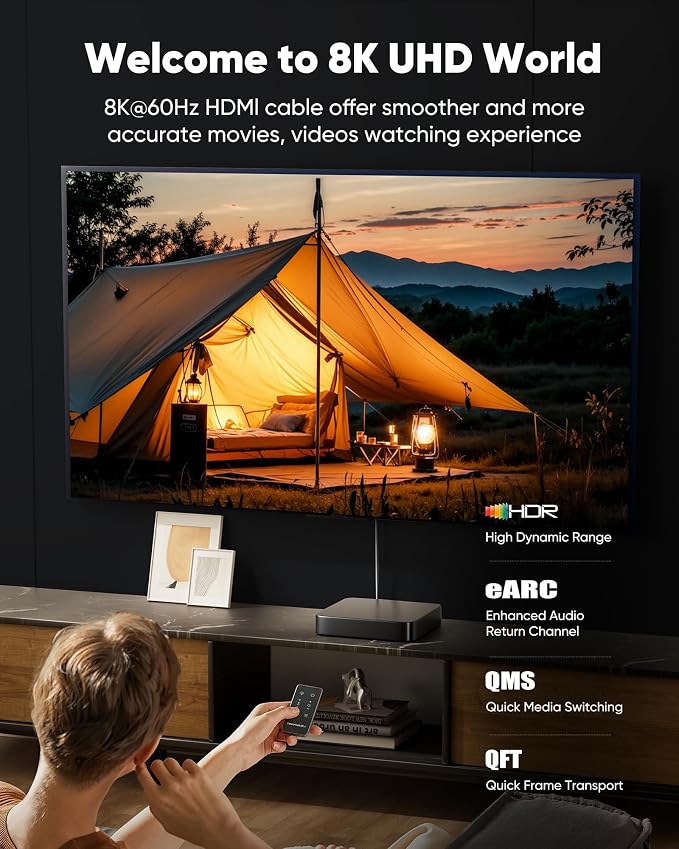 Capshi 100ft 8K 4K@120Hz HDMI Cable Long, Fiber Optic 48Gbps High Speed Cord - Image 2