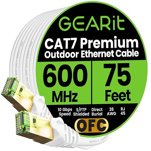 GEARit Cat7 Outdoor Ethernet Cable SFTP Shielded Foil Twisted Pair, Pure Copper by GEARit