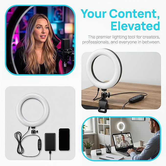 6" Ring Light with Desk Tripod Stand and Clip | Video Conference Lighting - Image 6