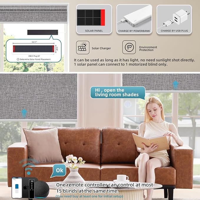 SmartWings Motorized 100% Blackout Shades Blinds, Custom Size, Cordless Window - Image 2