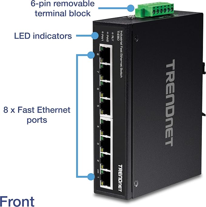 TRENDnet 8-Port Industrial Fast Ethernet DIN-Rail Switch, 8 x Fast Ethernet - Image 2