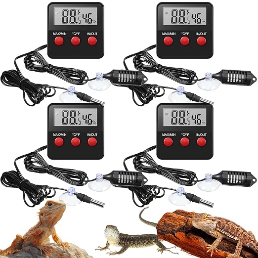 Weewooday 4 Pcs Reptile Thermometer and Humidity Gauge Reptile Terrarium by Weewooday
