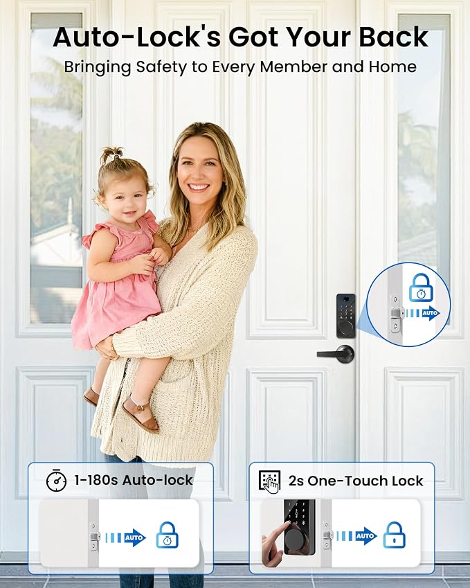 Smart Lock with 2 Lever Handle Set, Fingerprint Keyless Entry Door Lock Front - Image 5