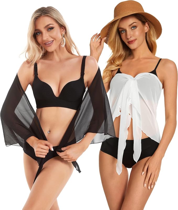 CHICGAL 2 Pieces Women Beach Sarong Bathing Suit Wrap Skirt Sheer Bikini - Image 3