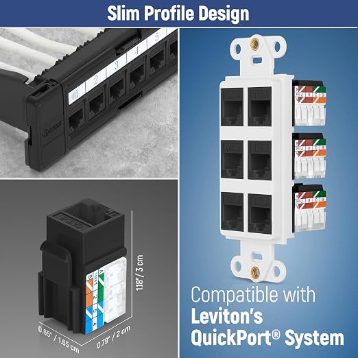 Everest 90° Angled RJ45 Cat6 Keystone Jacks 50-Pack in Black - Image 6