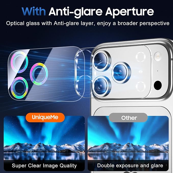 UniqueMe Compatible for 3 Pack iPhone 17 Pro Camera Lens Protector - Image 4