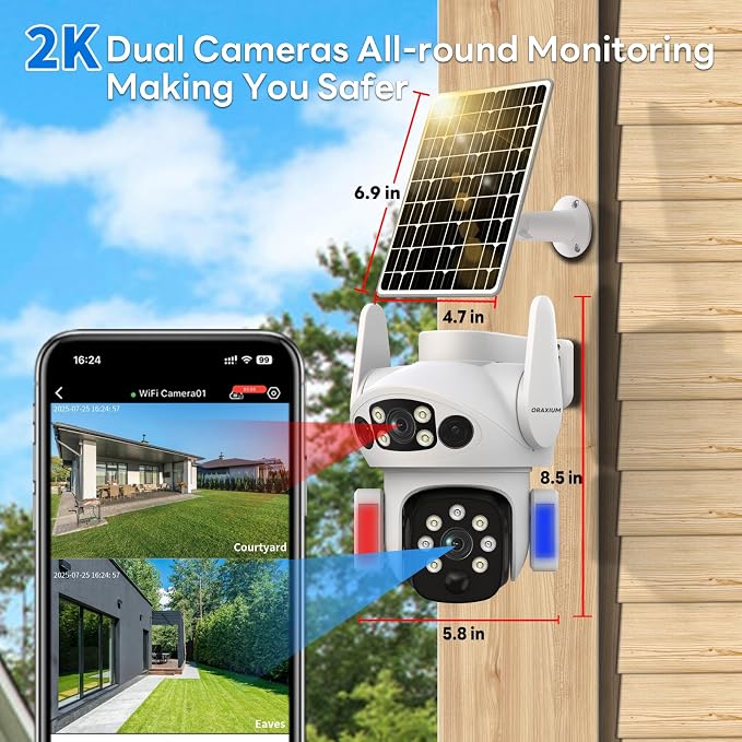 Solar Camera Outdoor Wireless, Dual Lens Security Camera - Image 2