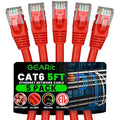GEARit Cat 6 Patch Cables 5 ft Red Cat6 Patch Cables 5ft Red/Ethernet Patch by GEARit