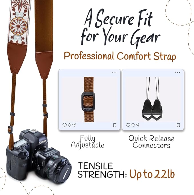 Art Tribute Camera Strap, Vintage Embroidered Neck Shoulder & Crossbody Camera - Image 4