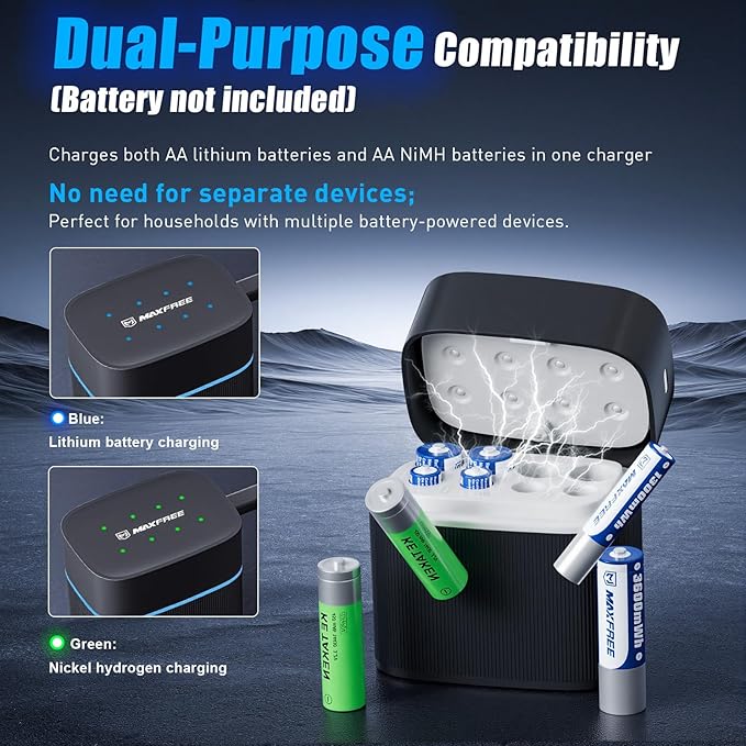 Maxfree Dual-Purpose Charger for Rechargeable Lithium & NiMH AA and AAA - Image 5