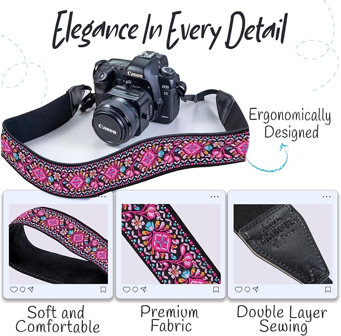 Art Tribute Camera Strap, Vintage Embroidered Neck Shoulder & Crossbody Camera - Image 3