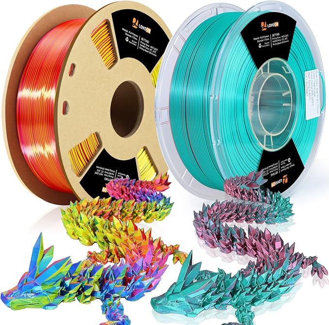 LOVOON Silk PLA 3D Printer Filament Bundle 2 KG, PLA Filament 1.75mm, Shiny by LOVOON