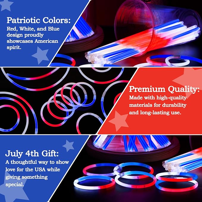 JOYIN 72 Pcs July 4th Glow Sticks Bulk - Image 3
