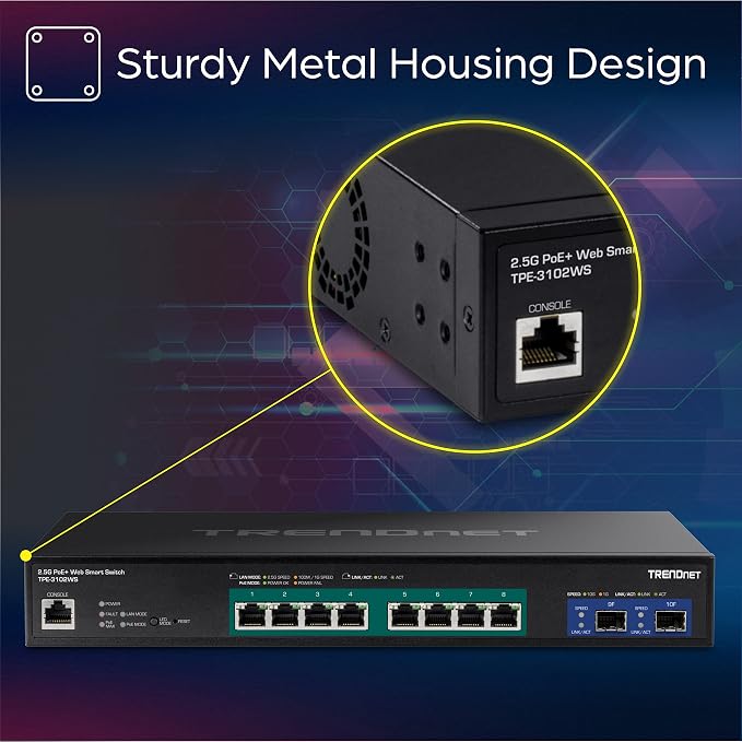 TRENDnet 10-Port Multi-Gig Web Smart PoE+ Switch, 8 x 2.5GBASE-T PoE+ Ports - Image 6