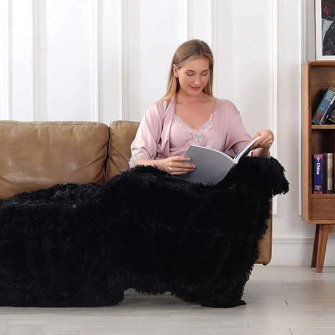 Tuddrom Decorative Extra Soft Faux Fur Blanket Twin Size 70" x78", Reversible - Image 3
