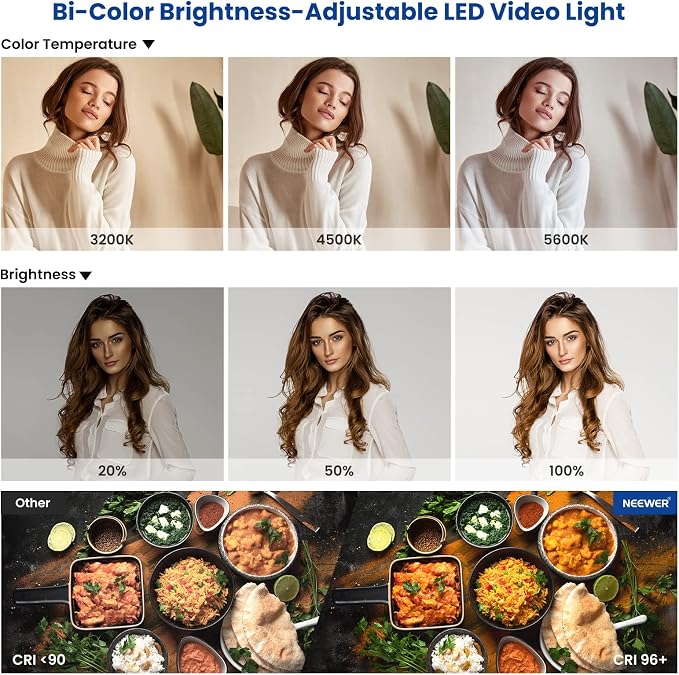 NEEWER 2 Pack Bi Color 660 LED Video Light and Stand Kit: 3200-5600K CRI 96+ - Image 6