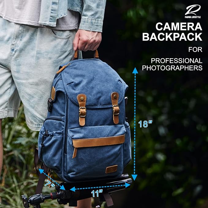 Padwa Lifestyle Blue Canvas Camera Backpack - Image 7