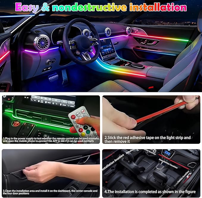 RGB-IC Car Led Strip Lights, Interior Car Lights, App and Remote Control - Image 4